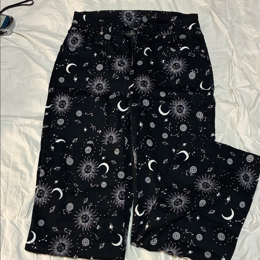 Celestial Print Women's Black Trousers